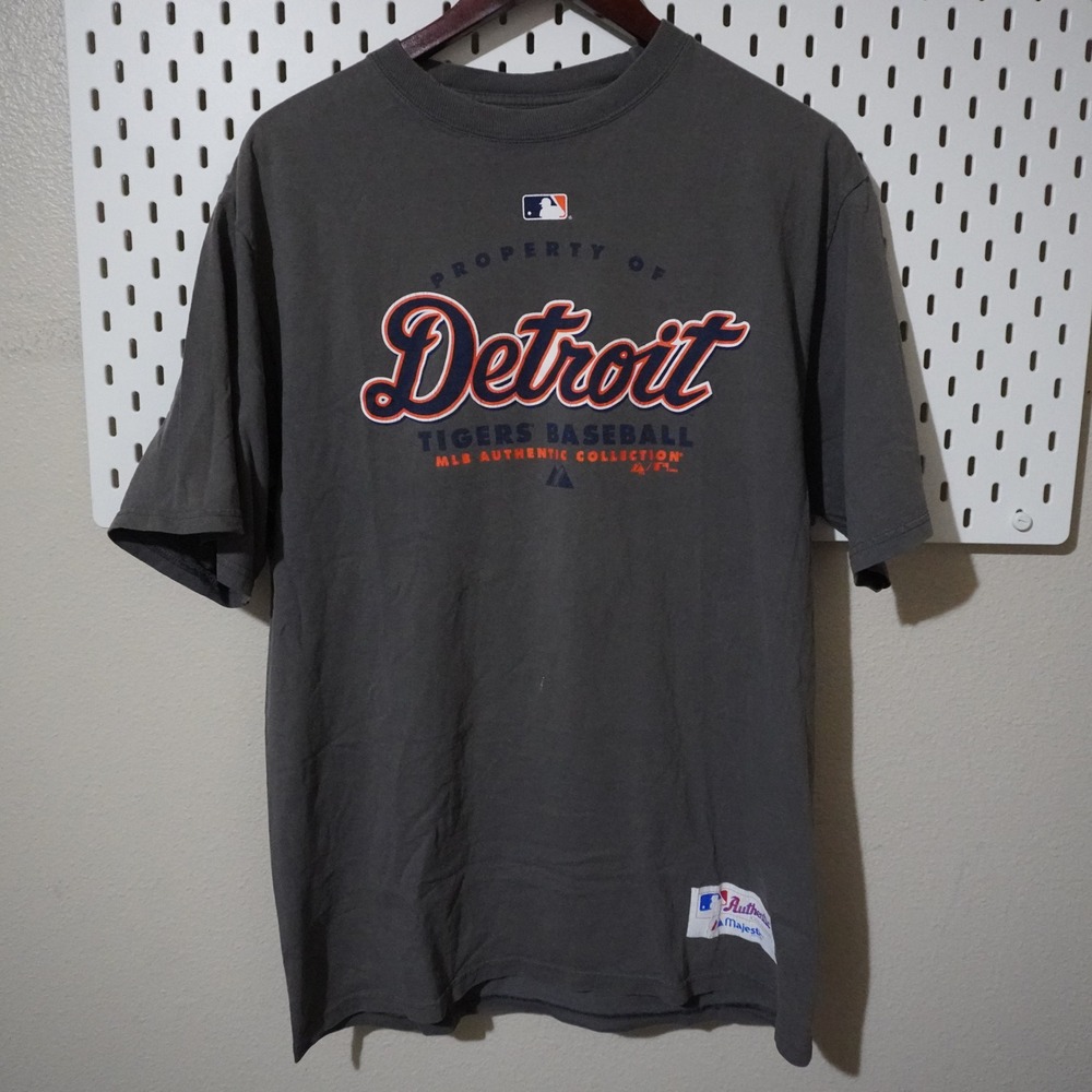 Detroit Tigers Baseball MLB‎ Authentic Collection Majestic Gray T-Shirt Men's M